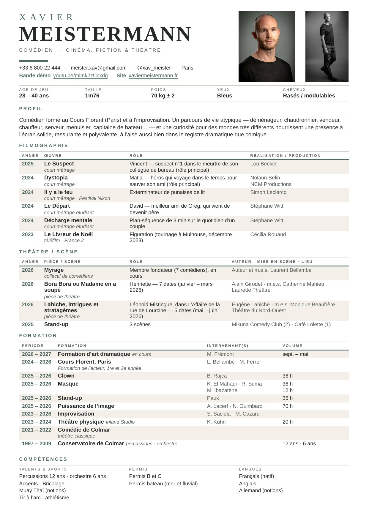 CV Cinéma et Théâtre de Xavier Meistermann